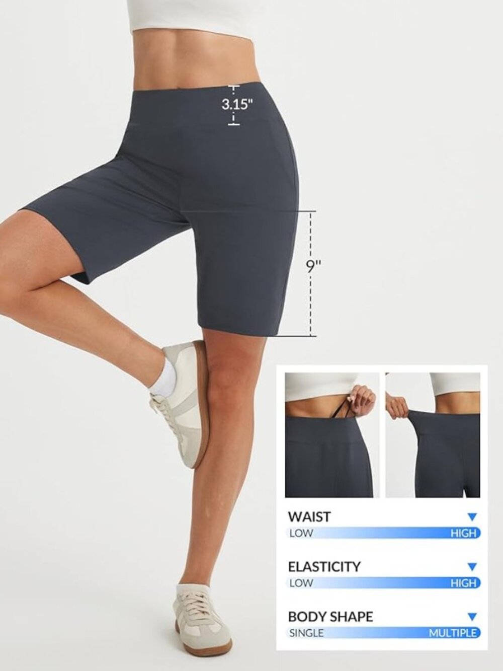 Baleaf Grey 9" Bermuda Shorts Womens XL High-Waist Pockets Stretch Pull-On New